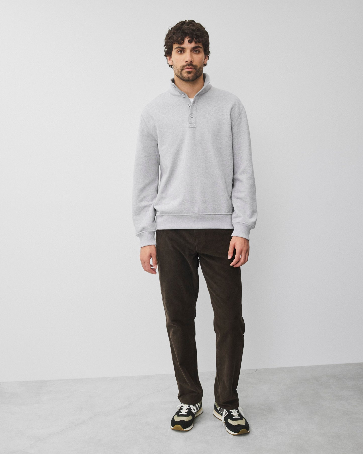 Midweight Terry Standard Button Mockneck